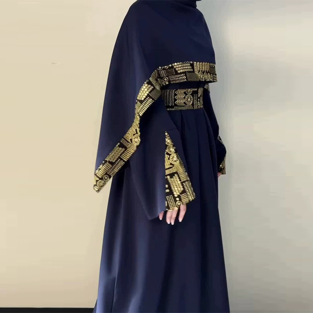 Forever 21 Blue Colorblock Long-Sleeve Waist Tie Loose Dress